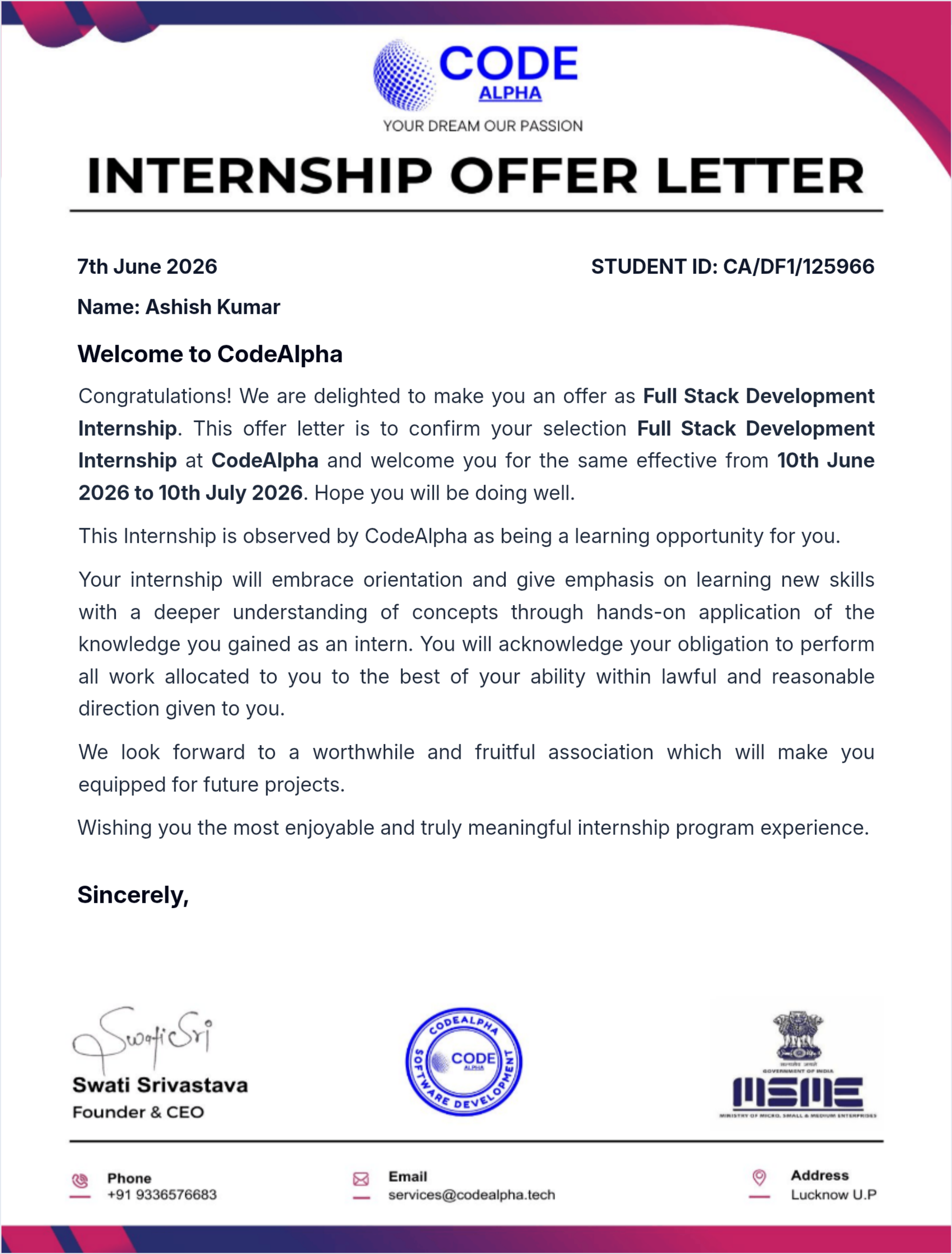 CodeAlpha Offer Letter Preview